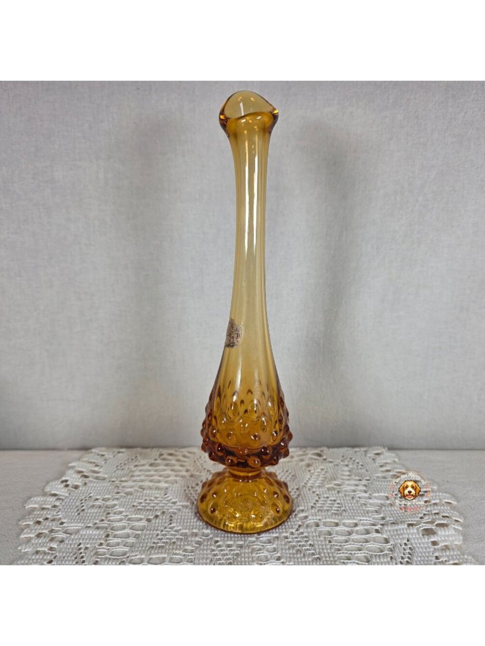 Vintage Fenton Amber Hobnail Swung Vase 11" Art Glass Mid Century MCM Embossed L